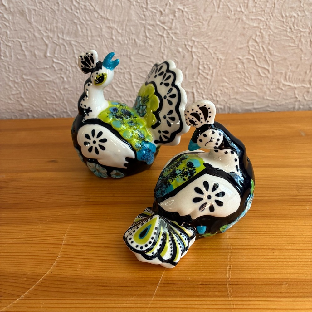 Blue Sky Clayworks Peacocks Salt and Pepper Shakers